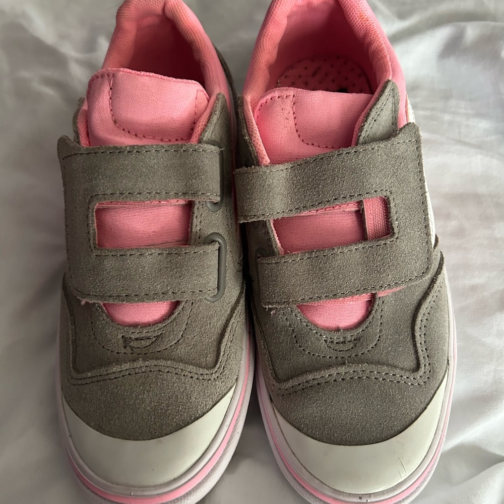 Kids Vans Pink and Gray Velcro Sneakers -